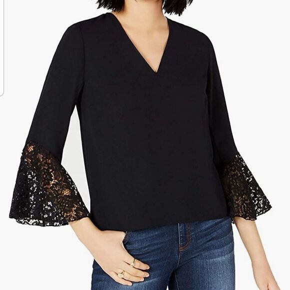 Bar III Women's Lace Sleeve Pullover Blouse - Picture 1 of 7